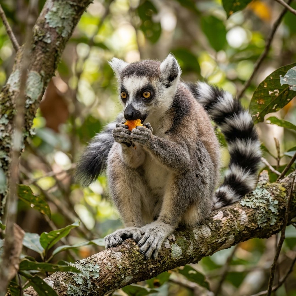Ring tailed lemur eating fruit